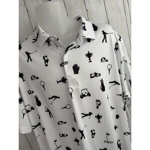 Men's DEOLAS Golf Shirt Black And White Golf Theme Cart Tee Club Size XXL